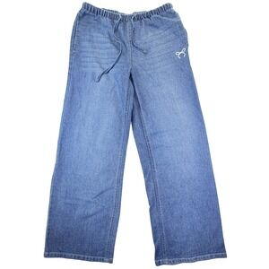 Vanilla Star Blue Wide Leg Denim Pants Elastic Waist Bow Detail Small Pull On